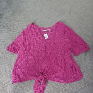 LOFT Fuchsia Button-Down Tie Front Blouse